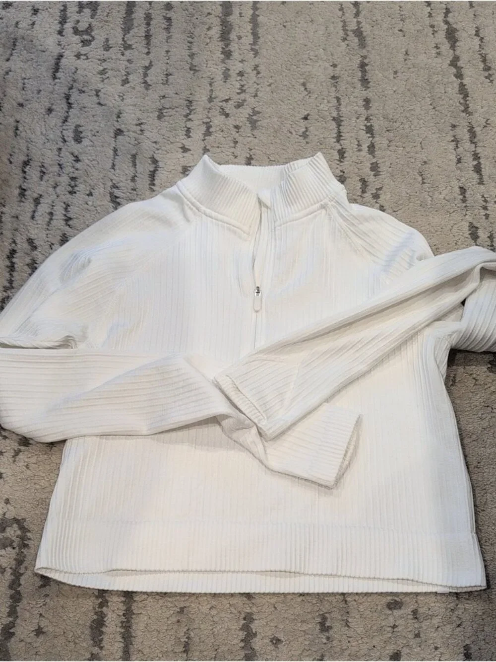 Lululemon Rest Less Cropped 1/2 ZipDiagonal Rib Silver Drop / White